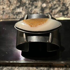 Handmade/signed Silver Cuff Bracelet with Large Druzy Accent